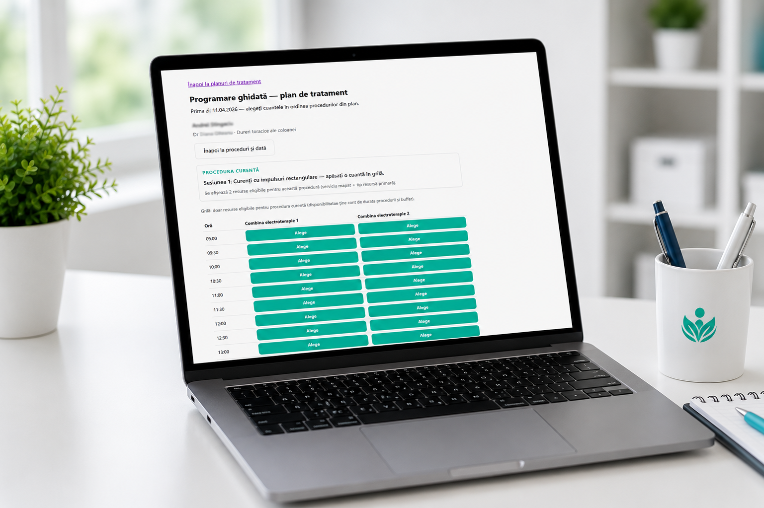 Programarea planului de tratament. propunerea de programare pe zile