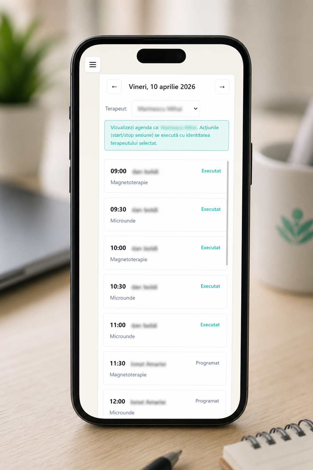 agenda terapeutului după programare